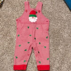 Festive Red Striped Kids Overalls